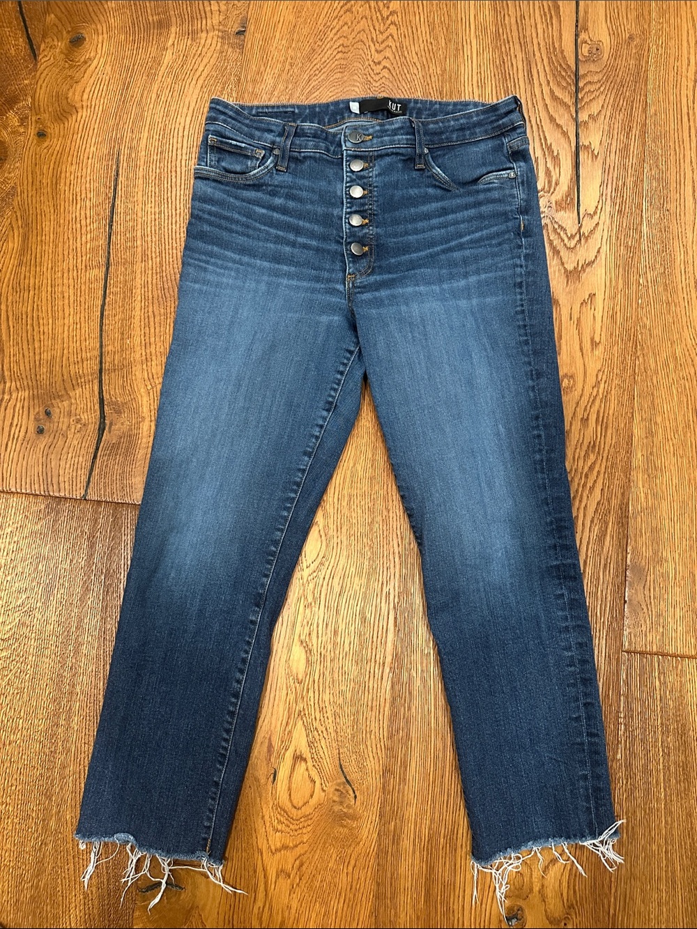 Kut from the Kloth medium-dark wash  Ankle Crop Button-Fly Jeans - size 10